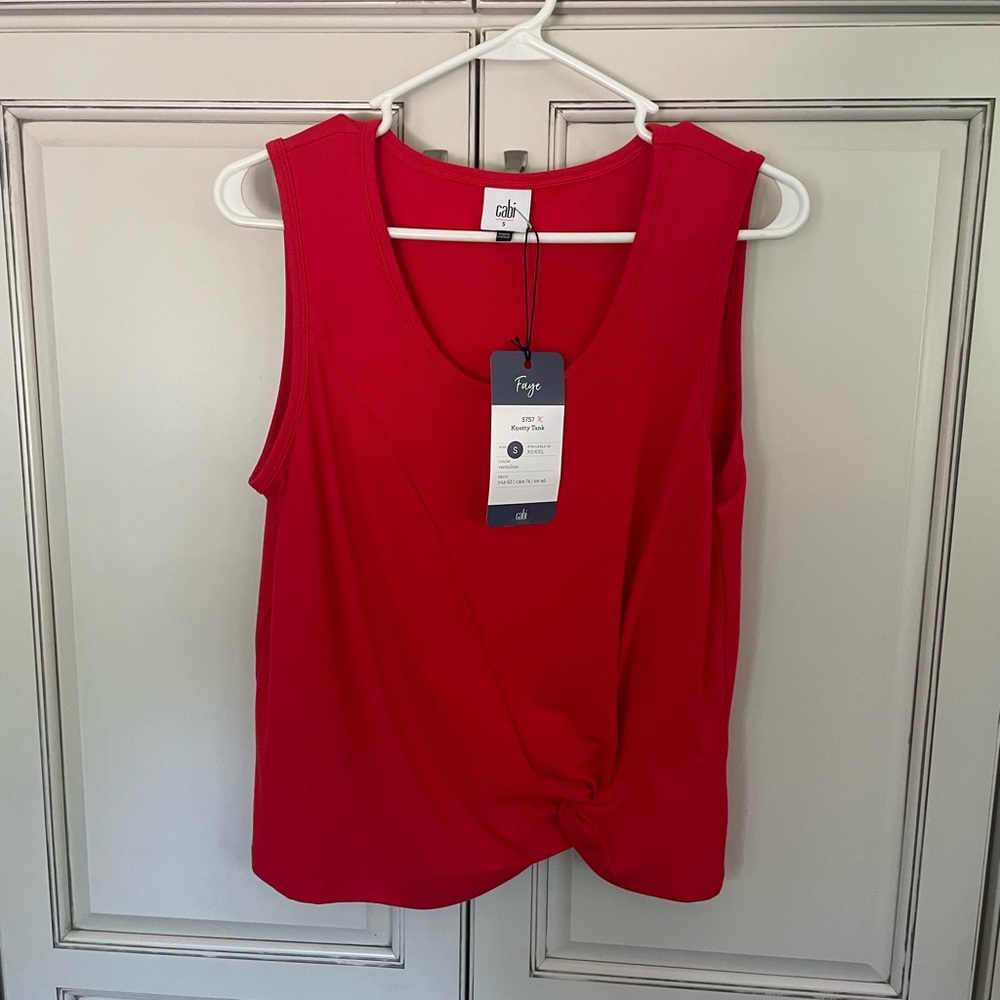 CAbi Red Sleeveless Twisted Knotted Front Cotton Modal Spandex Knit Tank Top